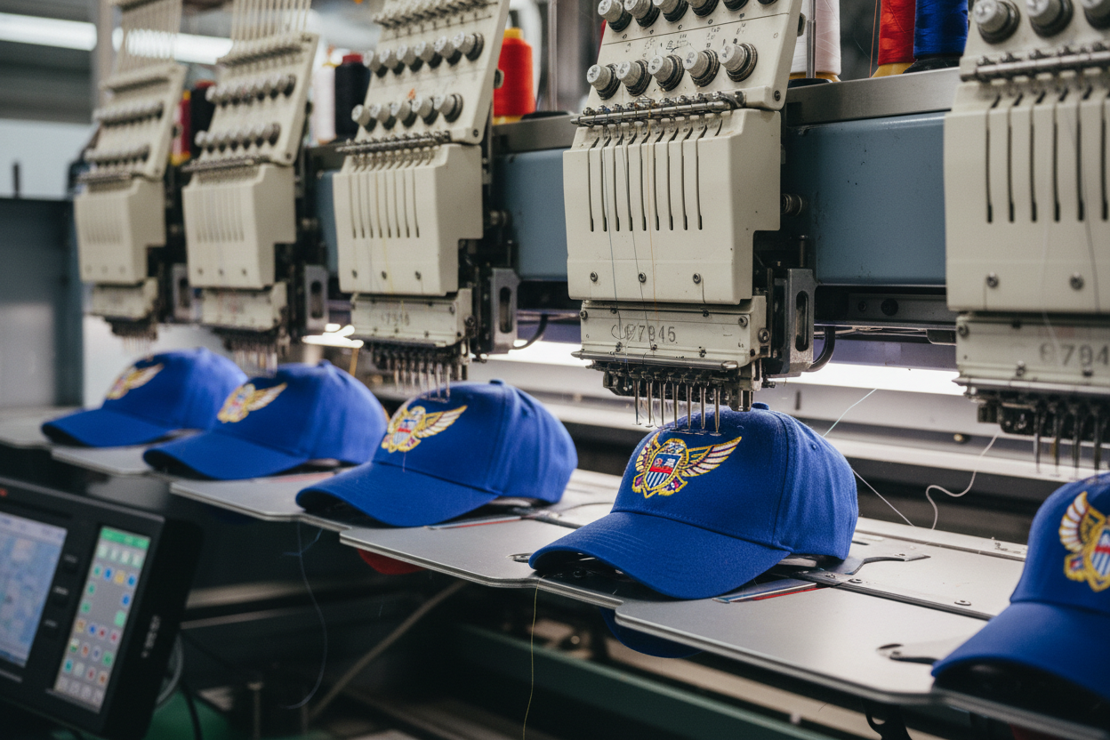 6-head embroidery machine on baseball hat