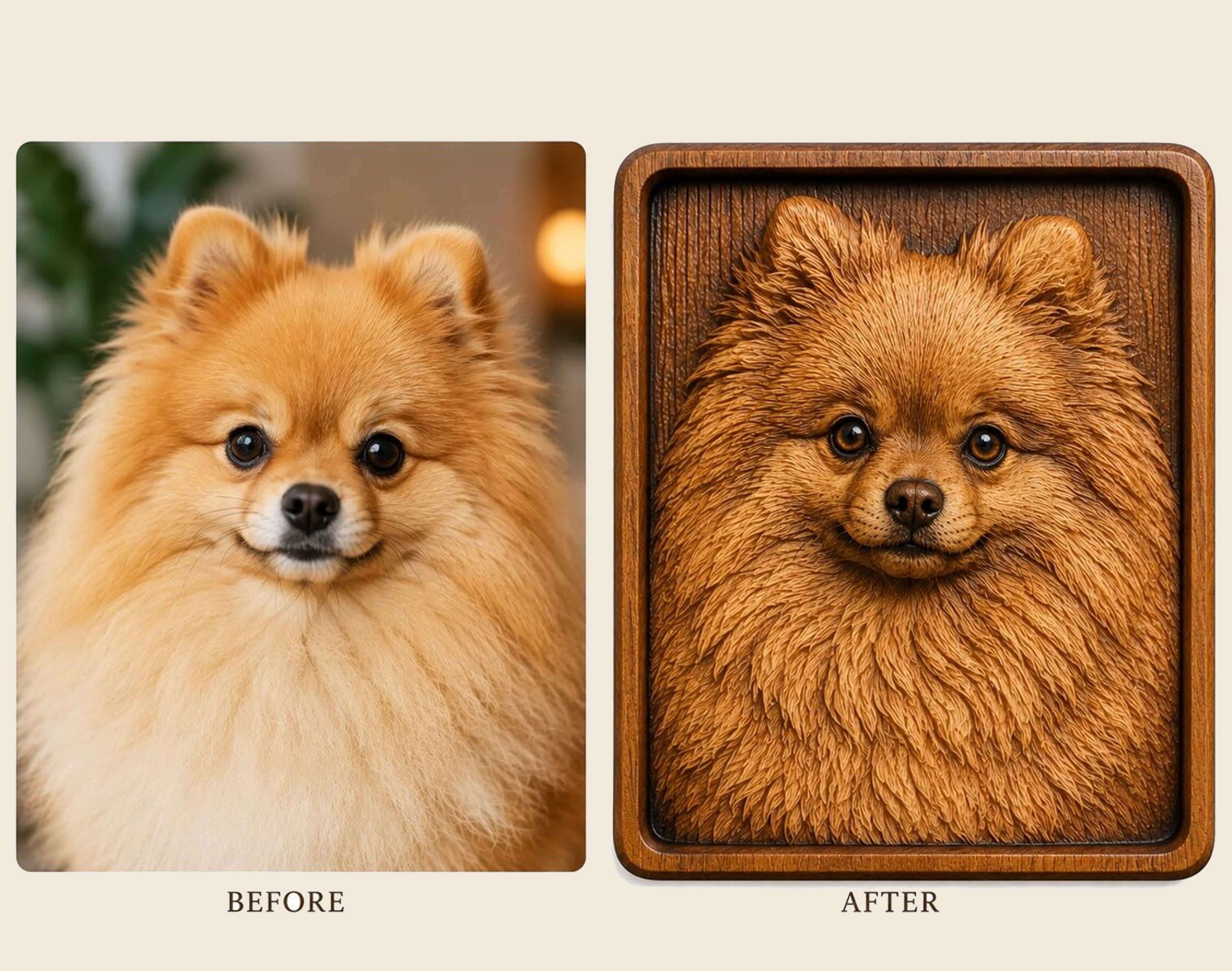 Custom 3D Dog Portrait from Photo, Personalized Wooden Pet Memorial, CNC Carved Dog Wall Art, Oak Cherry Wood Plaque, Pet Lover Gift