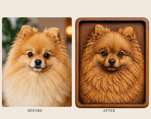 Custom 3D Dog Portrait from Photo, Personalized Wooden Pet Memorial, CNC Carved Dog Wall Art, Oak Cherry Wood Plaque, Pet Lover Gift