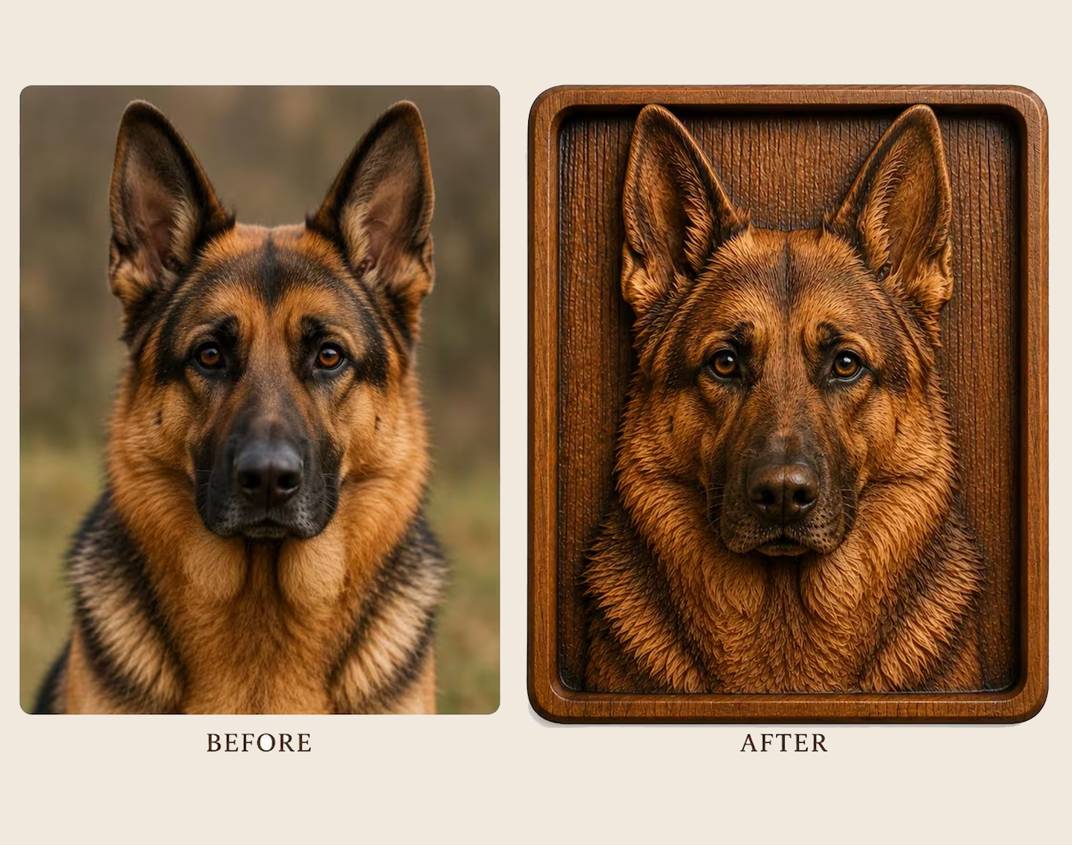 Custom 3D Dog Portrait from Photo, Personalized Wooden Pet Memorial, CNC Carved Dog Wall Art, Oak Cherry Wood Plaque, Pet Lover Gift