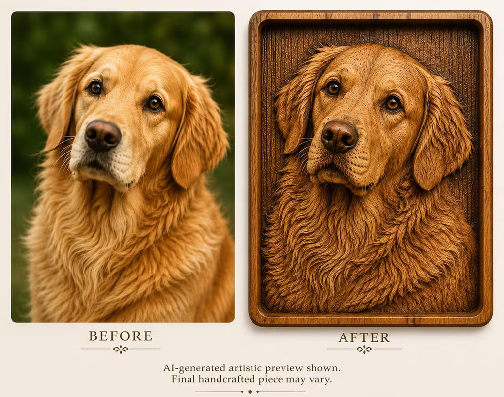 Custom 3D Dog Portrait from Photo, Personalized Wooden Pet Memorial, CNC Carved Dog Wall Art, Oak Cherry Wood Plaque, Pet Lover Gift