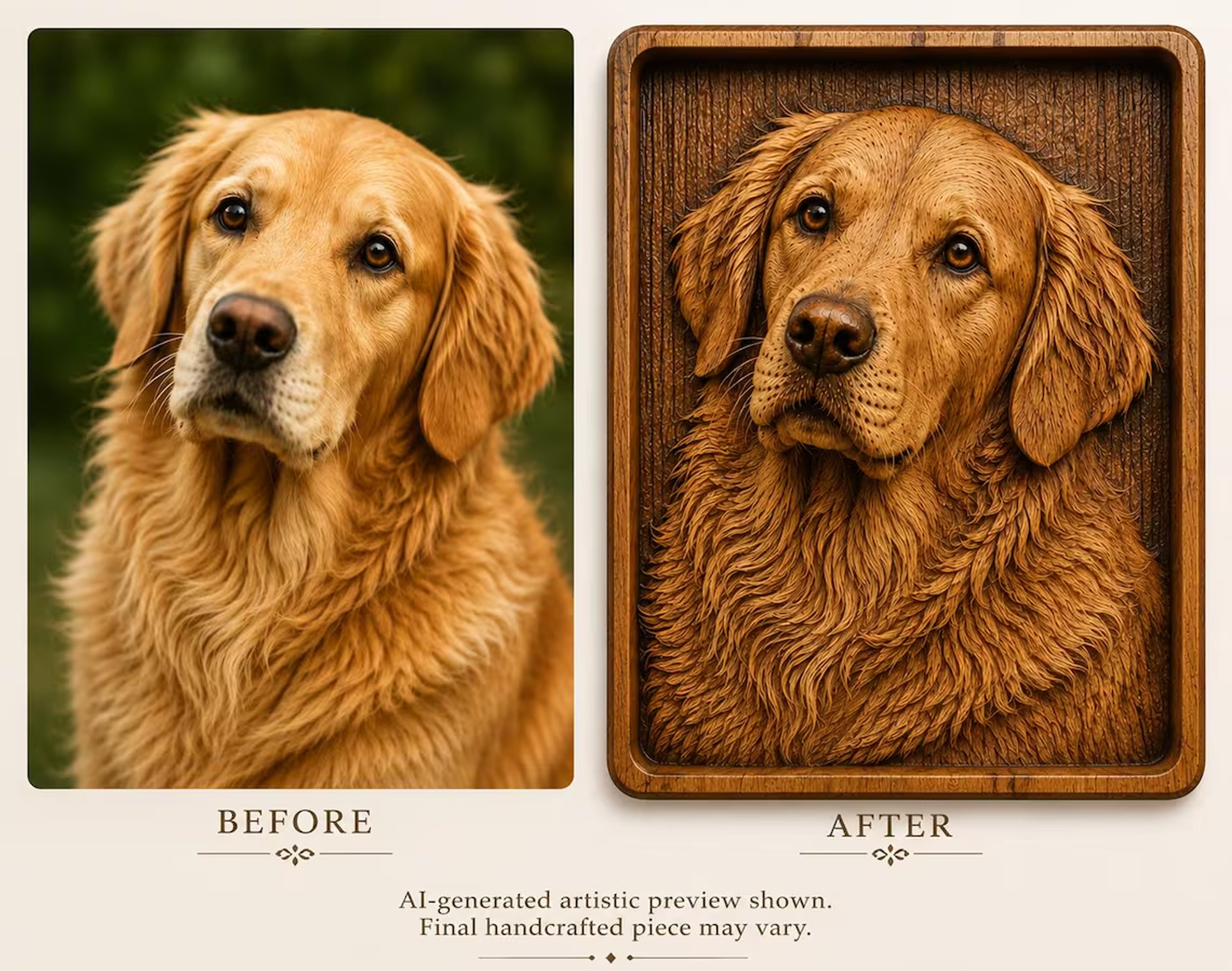 Custom 3D Dog Portrait from Photo, Personalized Wooden Pet Memorial, CNC Carved Dog Wall Art, Oak Cherry Wood Plaque, Pet Lover Gift